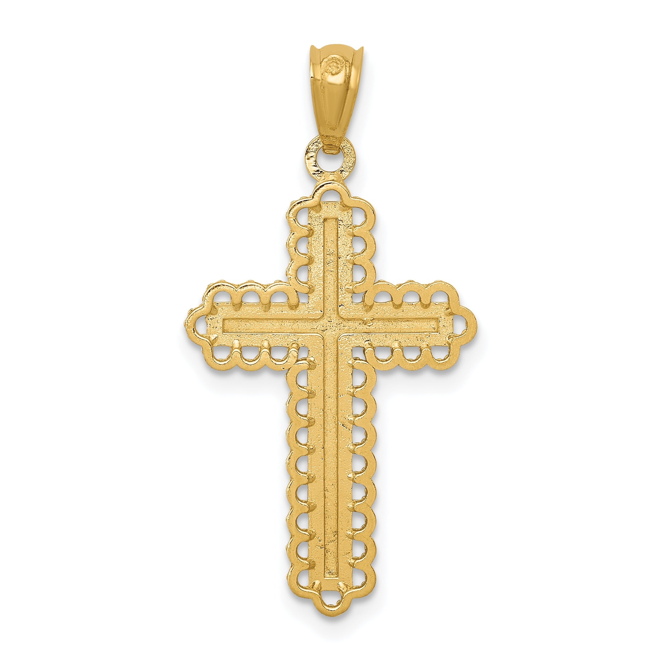 14K Yellow & Rhodium W/Rhodium Diamond-Cut Budded Cross Pendant