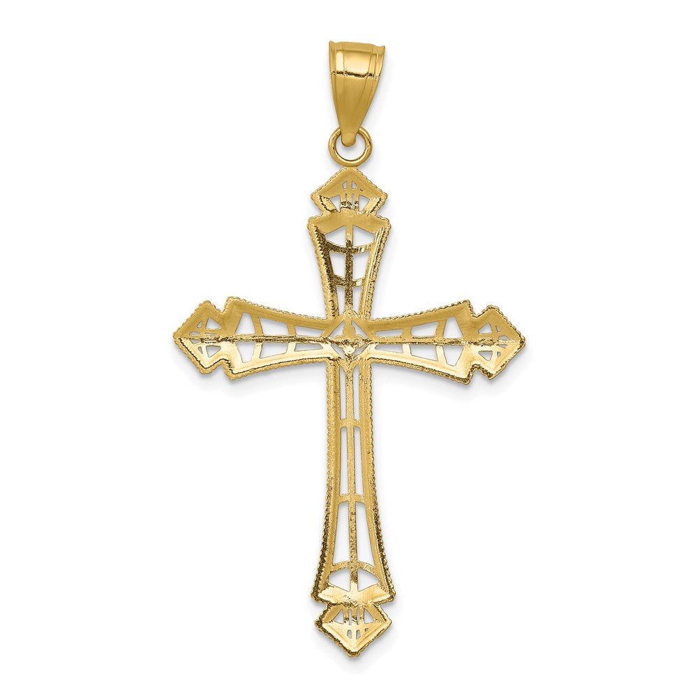 14K Yellow & Rhodium W/Rhodium Diamond-Cut Cross Pendant