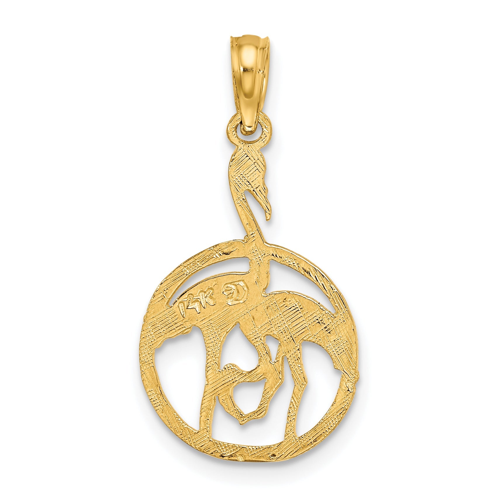14K Yellow Gold Flamingos In Circle Charm