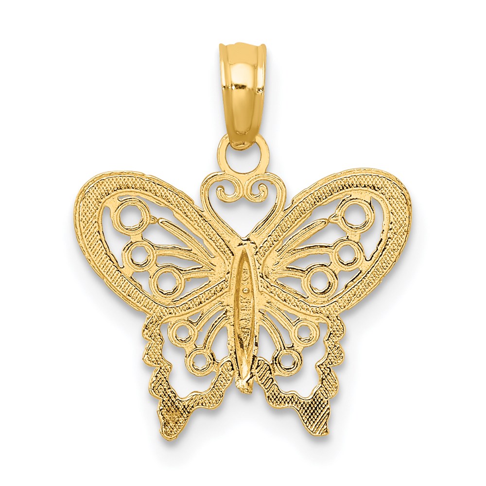 14K Yellow Gold Polished And Textured Filigree Butterfly Charm