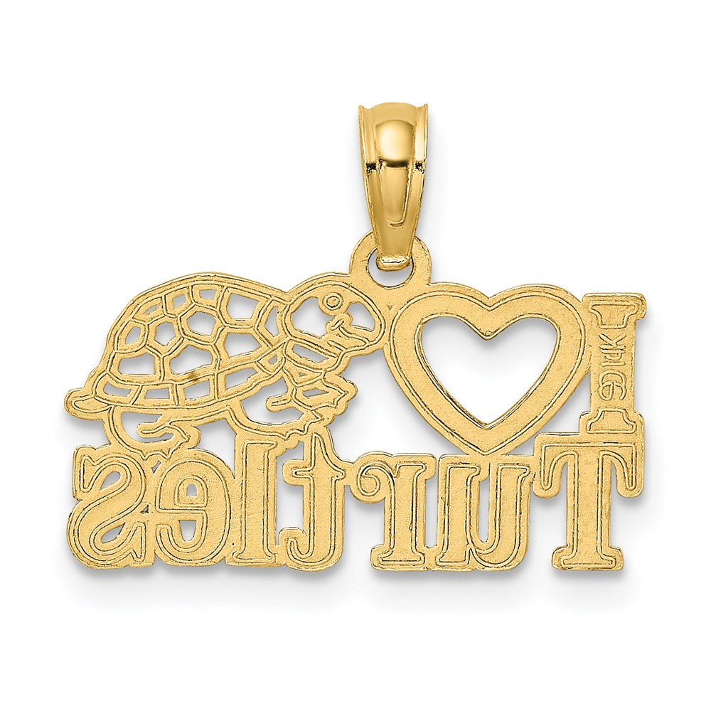 14K Yellow Gold I Heart Turtles Charm
