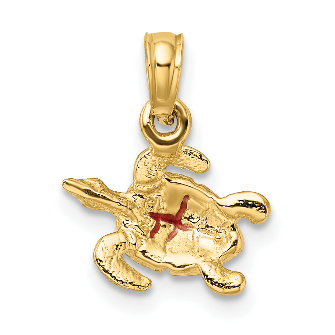 14K Yellow Gold Textured And Enameled Sea Turtle Charm