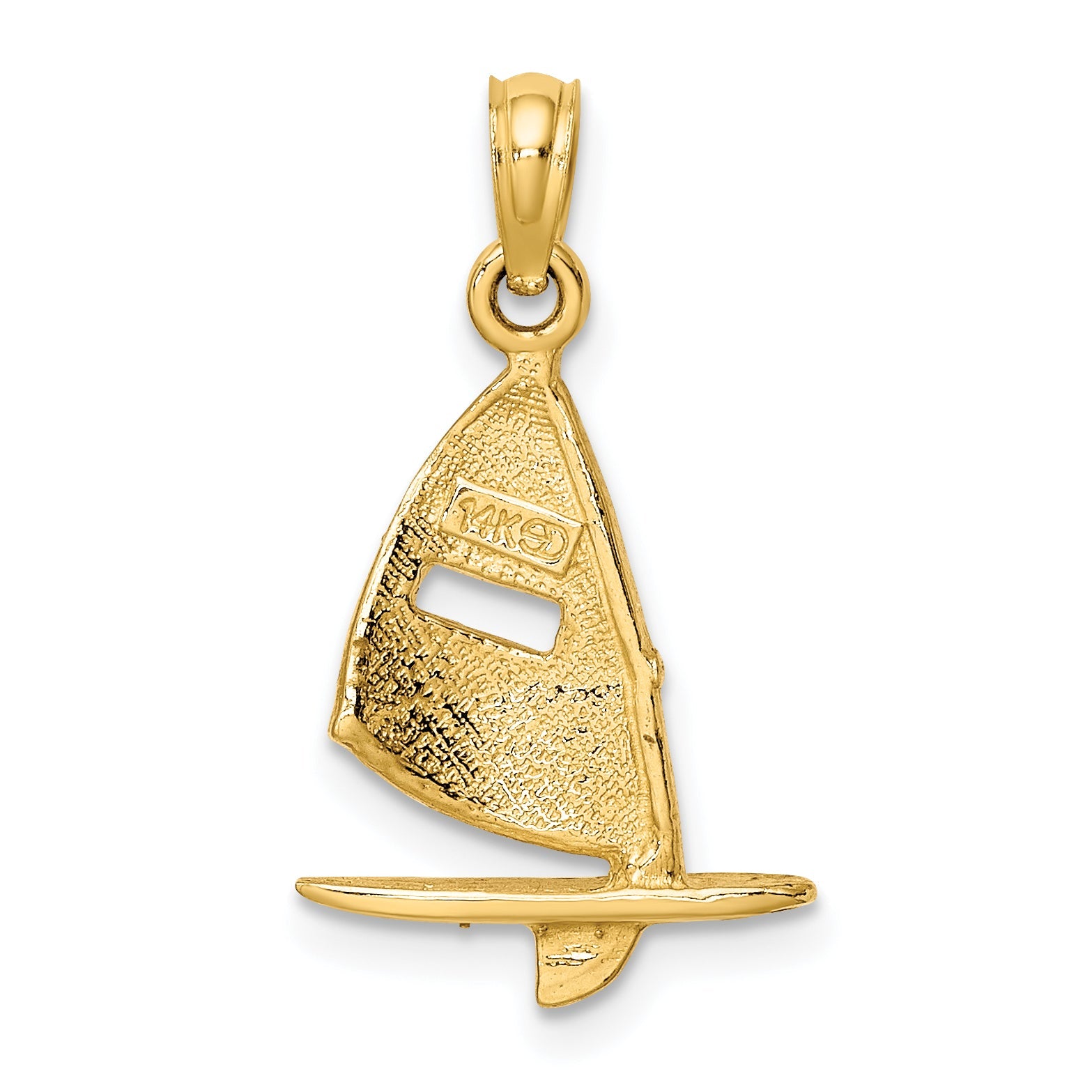 14K Yellow Gold Pink Enameled Windsail Surf Board Charm