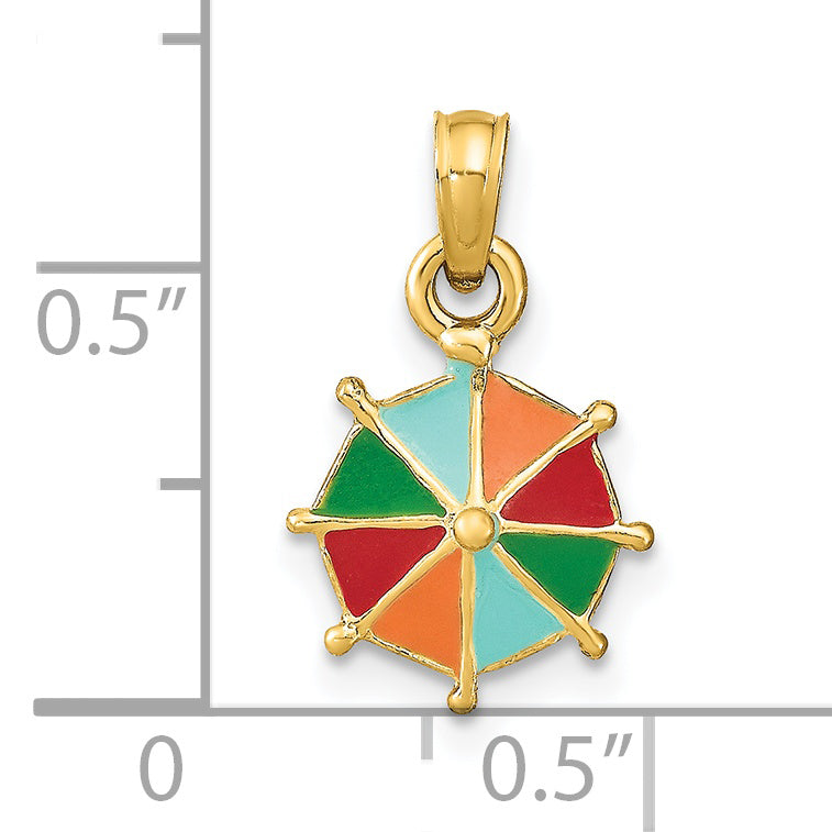 14K Yellow Gold W/ Multi-Color Enamel Umbrella Charm