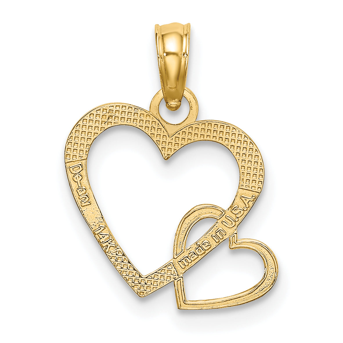 14K Yellow Gold Flat Two Hearts Intertwined Charm