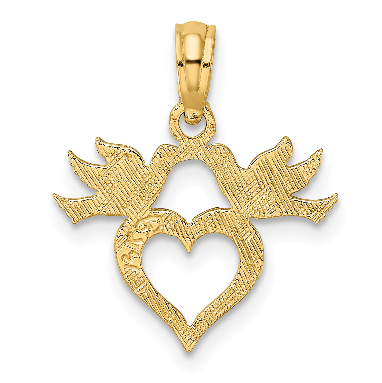 14K Yellow Gold Heart W/ Love Birds Charm
