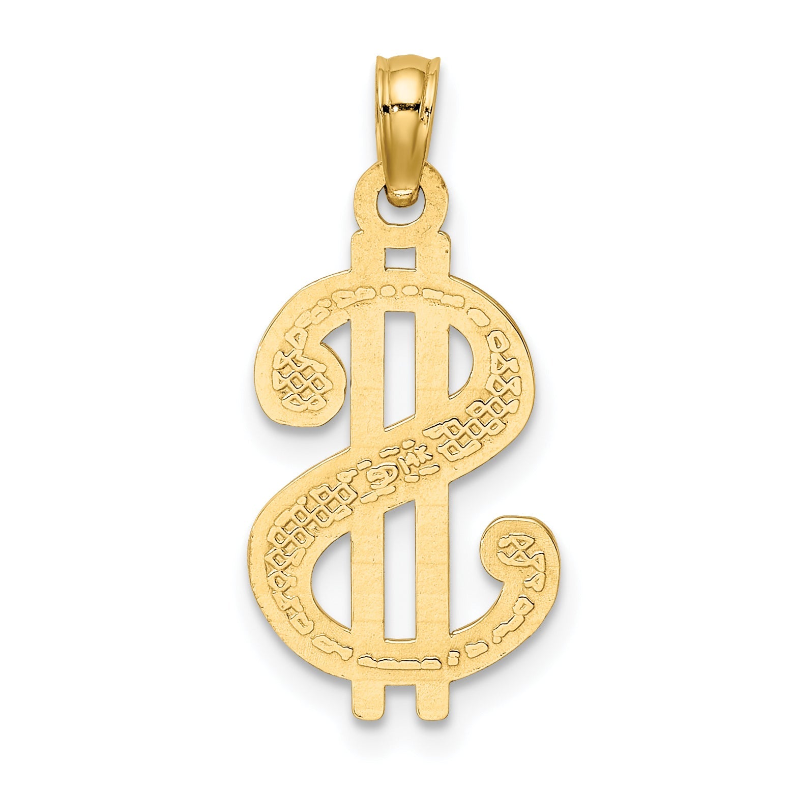 14K Yellow Gold Textured Dollar Sign Charm