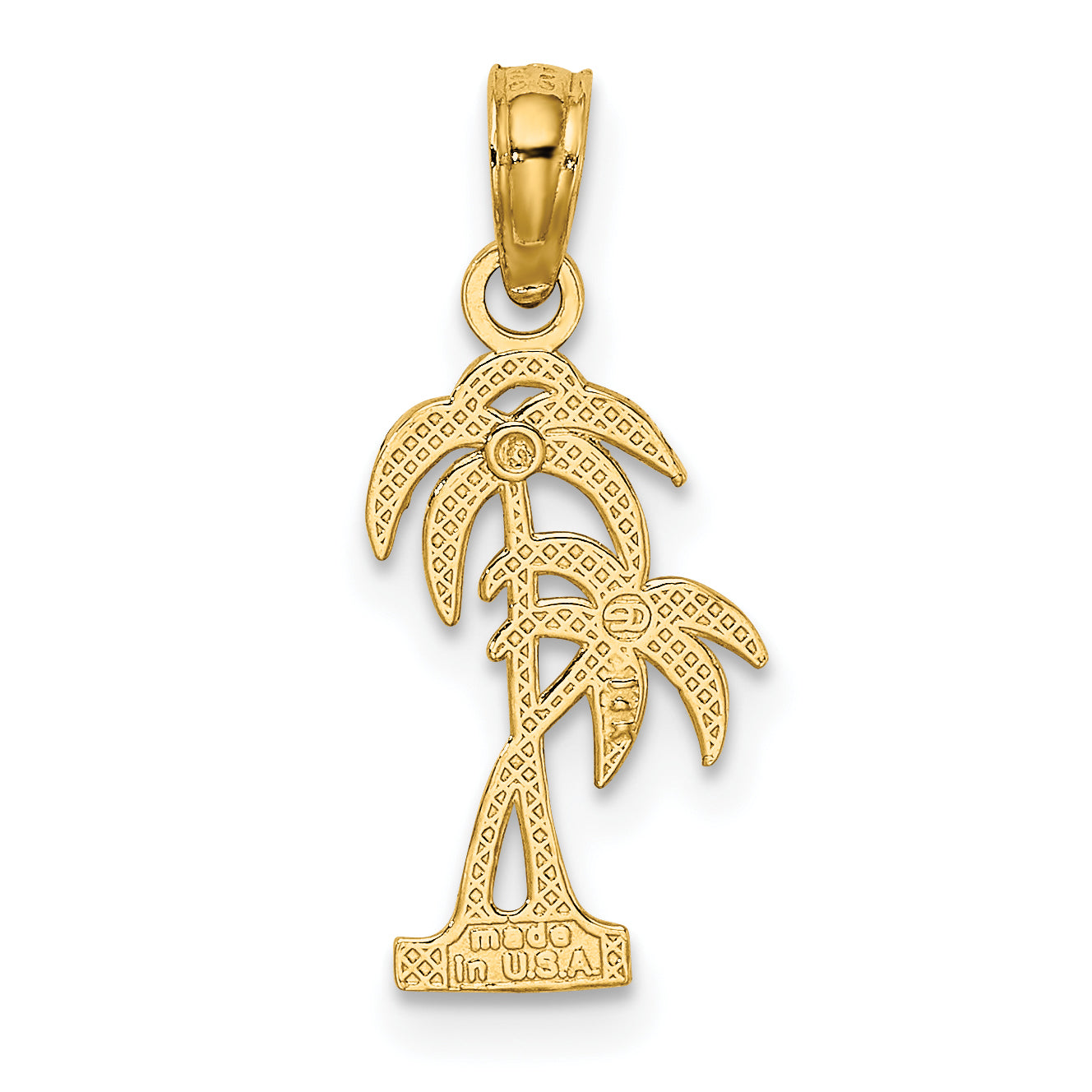 14K Yellow Gold Textured Double Palm Tree Charm