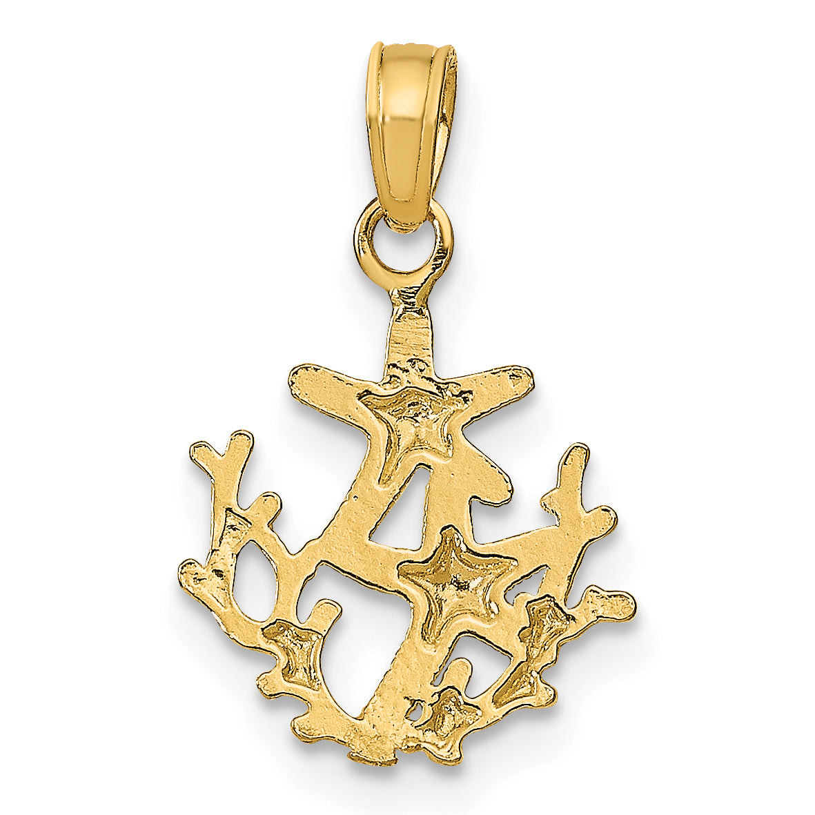 14K Yellow Gold Textured Mini Double Starfish And Coral Charm