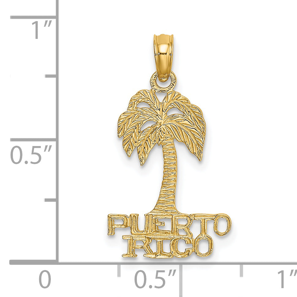 14K Yellow Gold Flat Puerto Rico Under Palm Tree Charm