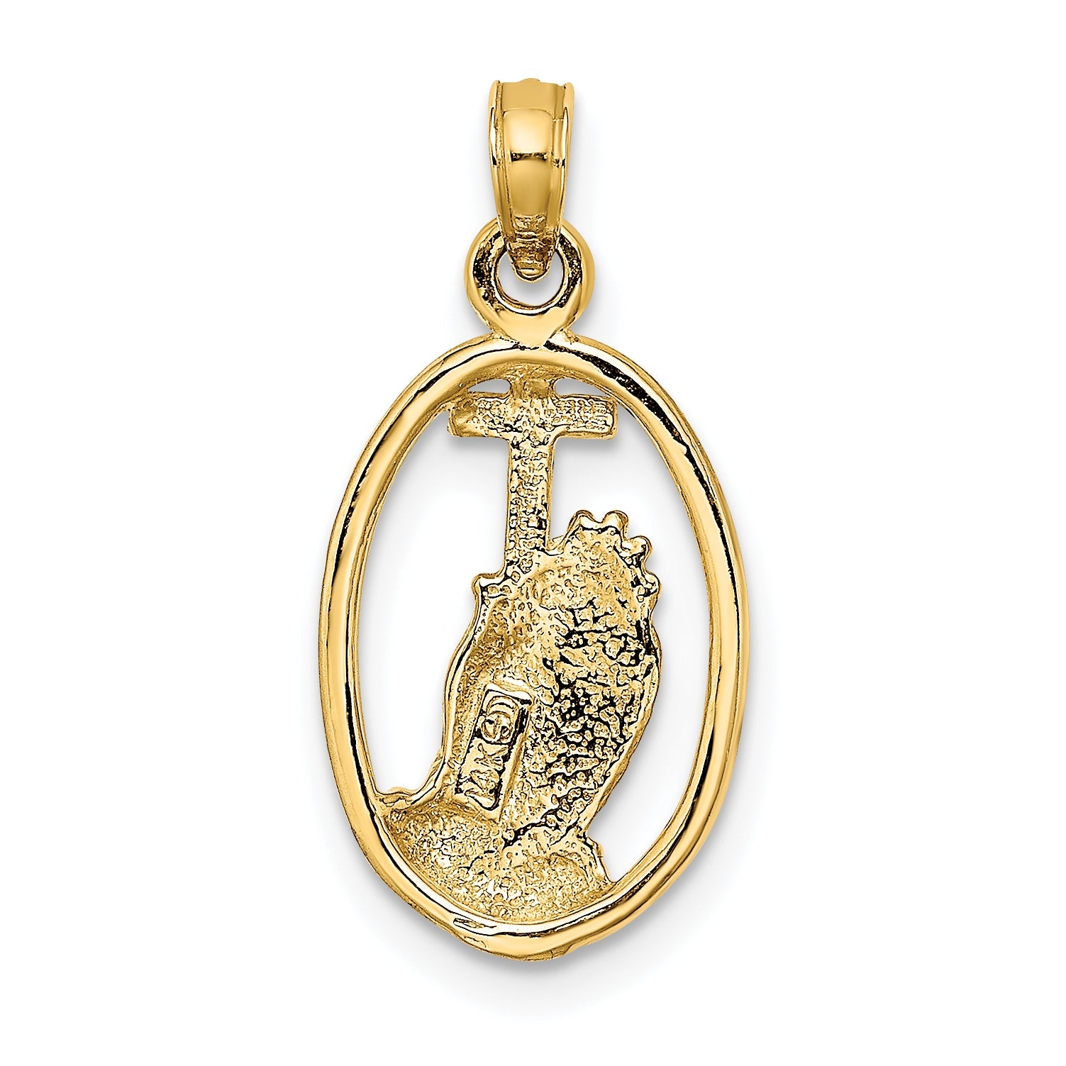 14K Yellow Gold Praying Hands And Cross In Oval Charm