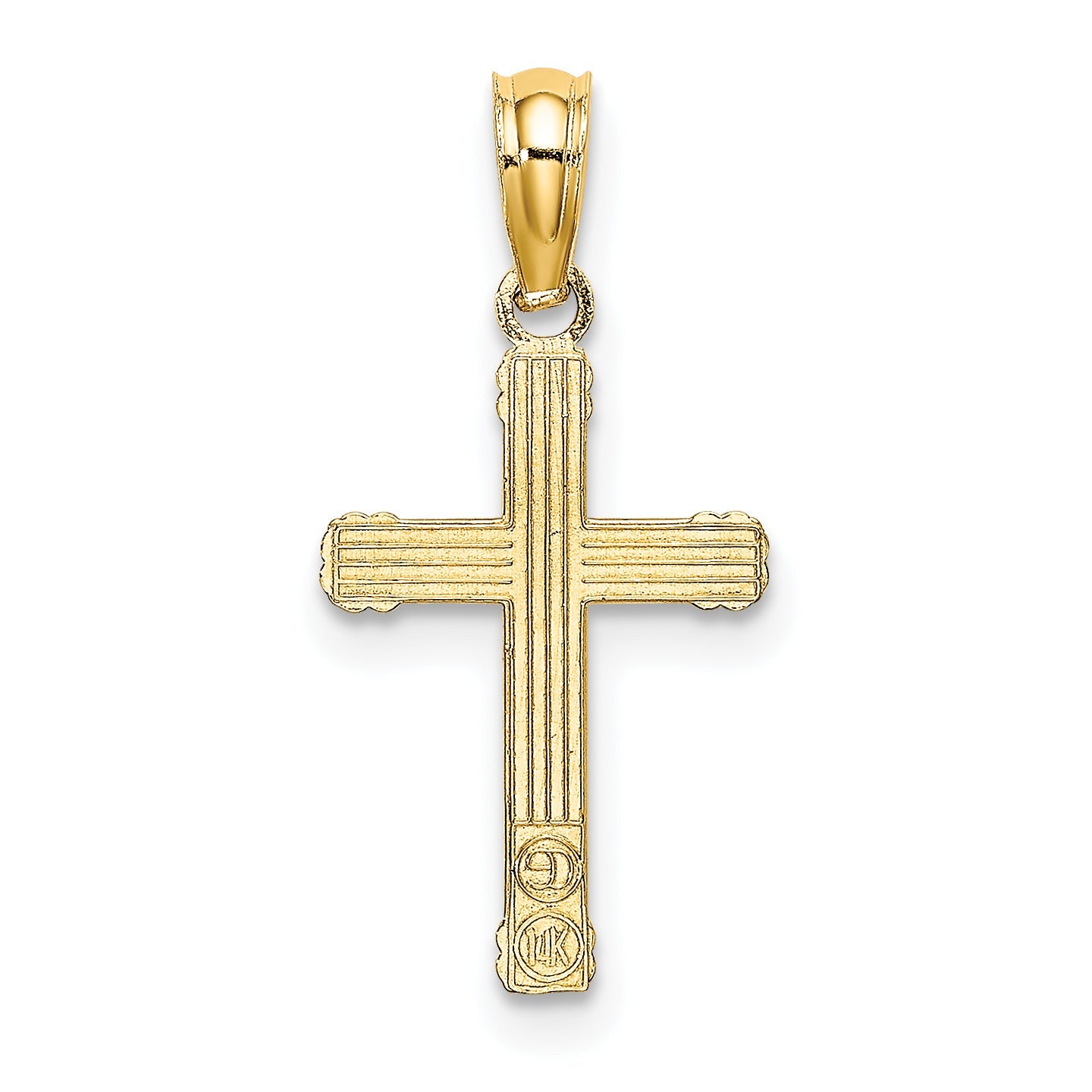 14K Yellow Gold Textured W/ Center Heart Small Cross Charm