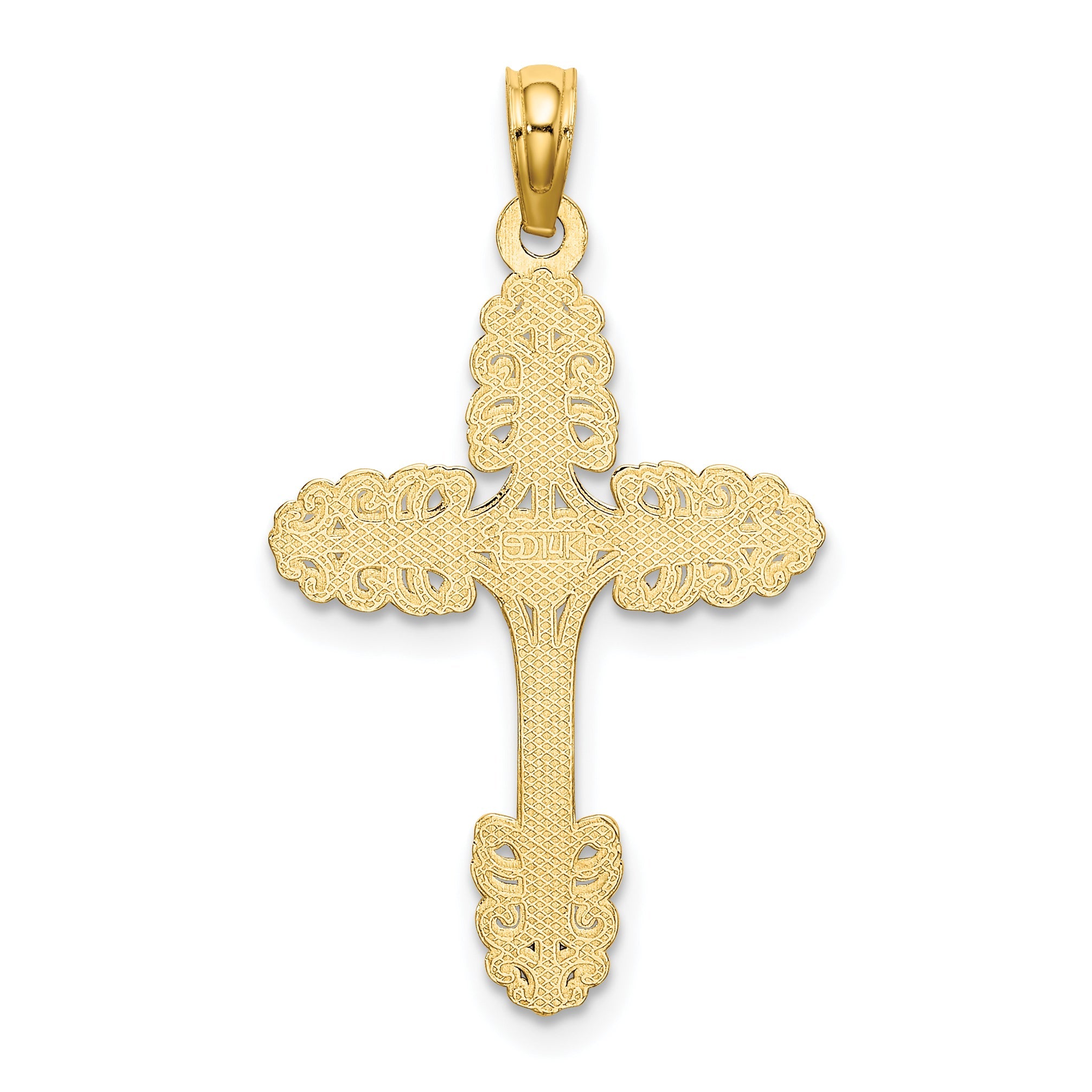 14K Yellow Gold Multi-Scalloped Tipped Cross W/ Heart Center Charm