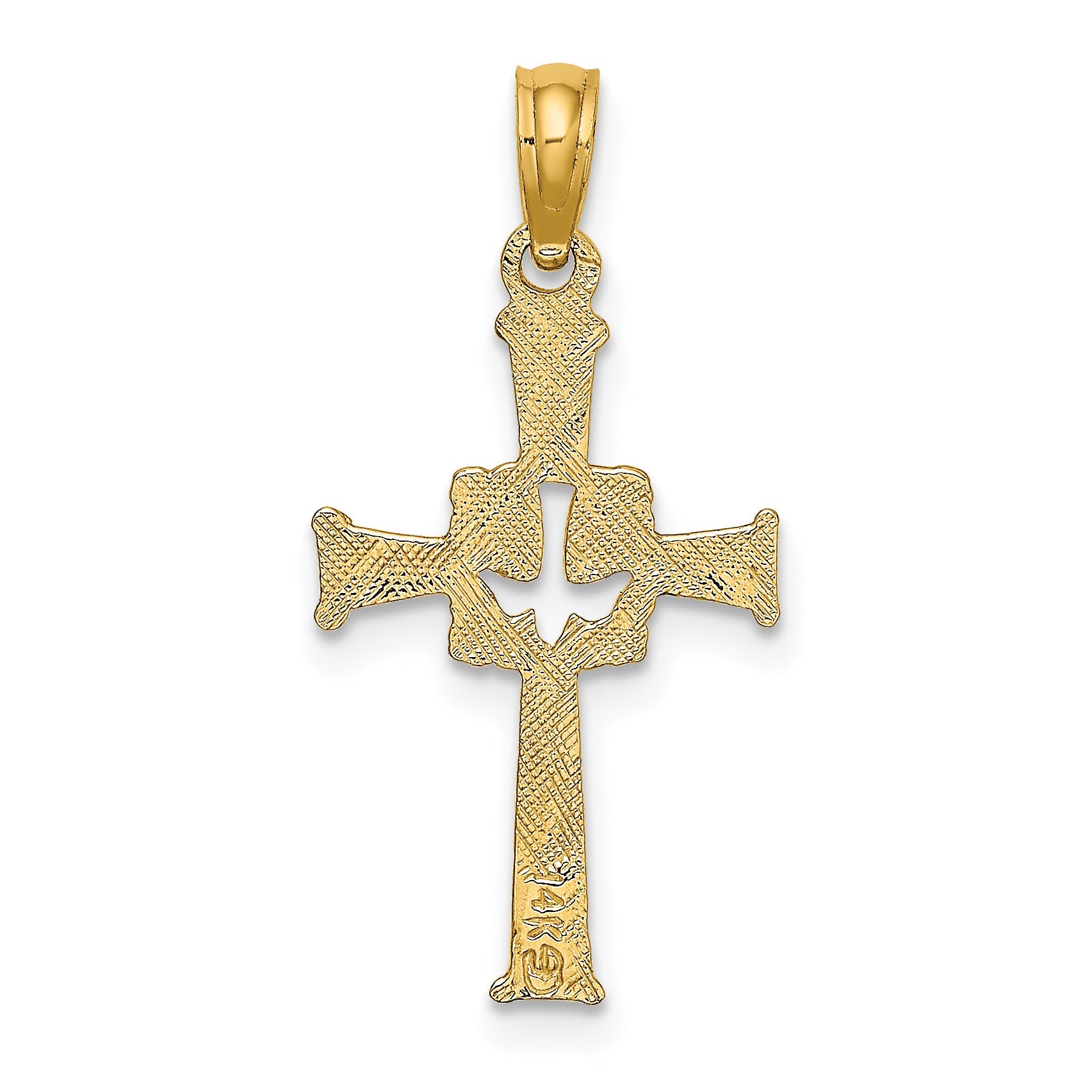 14K Yellow Gold Polished And Engraved Cross Dove Charm