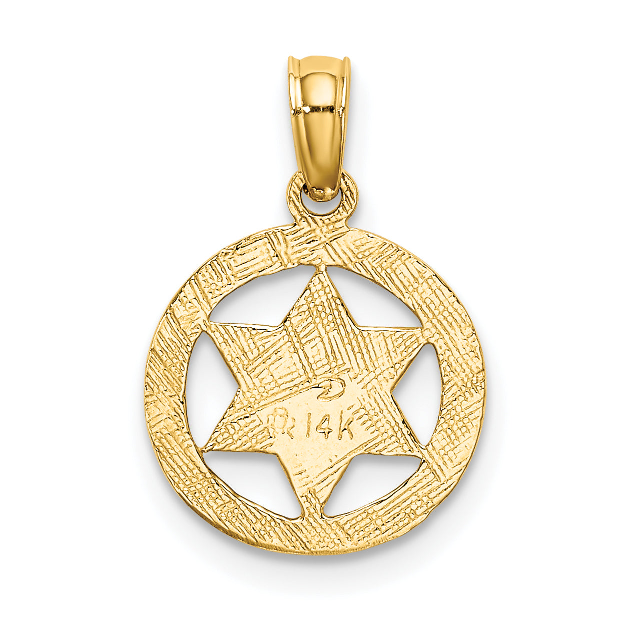 14K Yellow Gold Engraved Star Of David In Circle Charm
