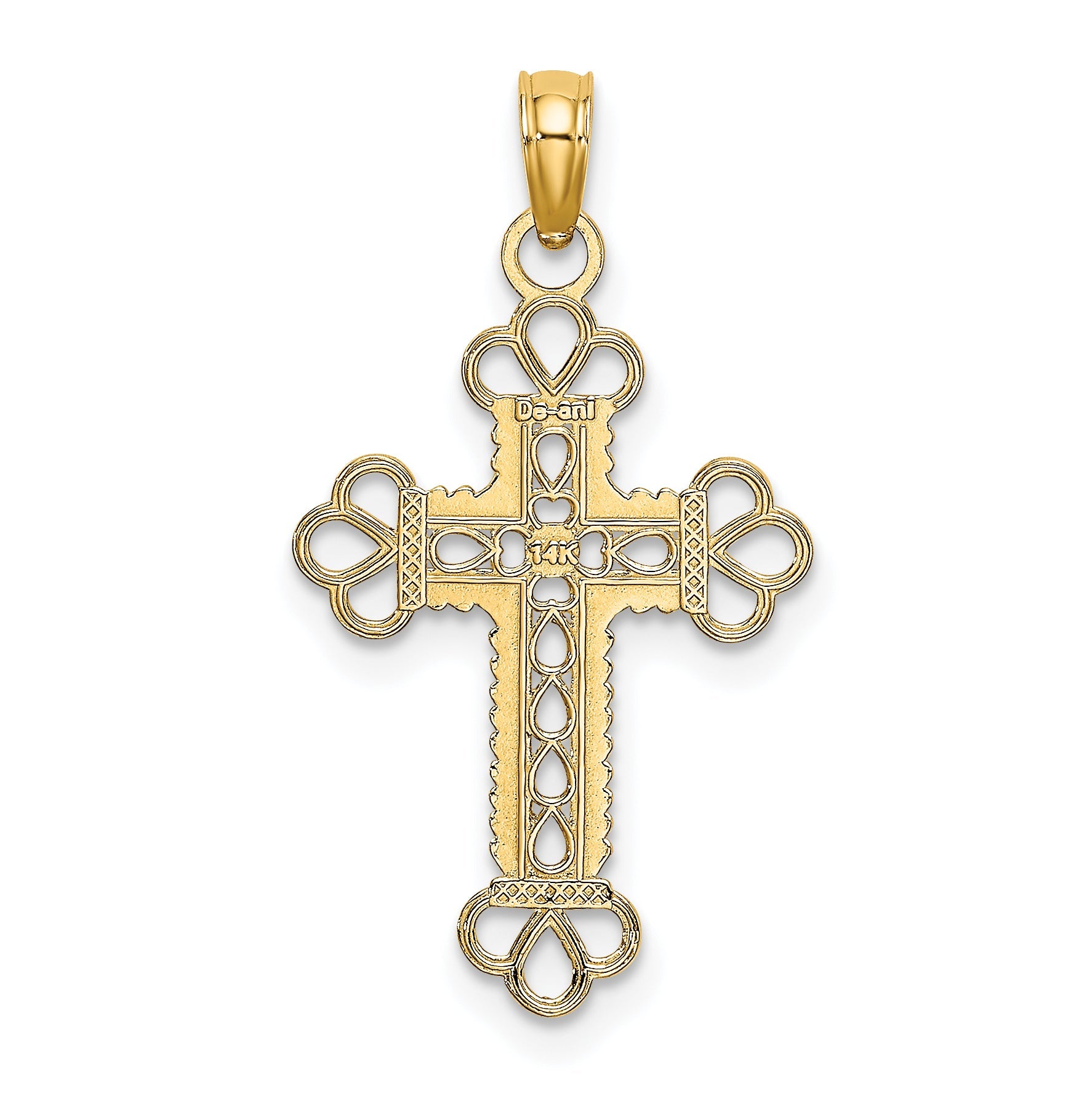 14K Yellow Gold Textured And Cut-Out W/ Rope Frame Block Cross Charm