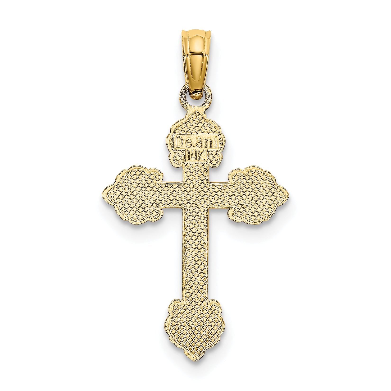 14K Yellow Gold Polished And Textured Fancy Cross Charm