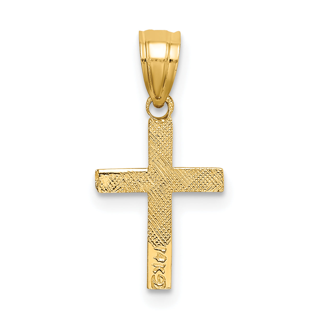 14K Yellow Gold Polished W/ Star Pattern Mini Cross Charm