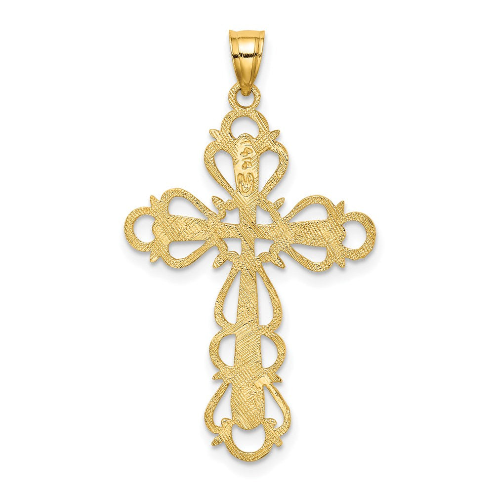 14K Yellow Gold Polished Lace Trim Cross Charm