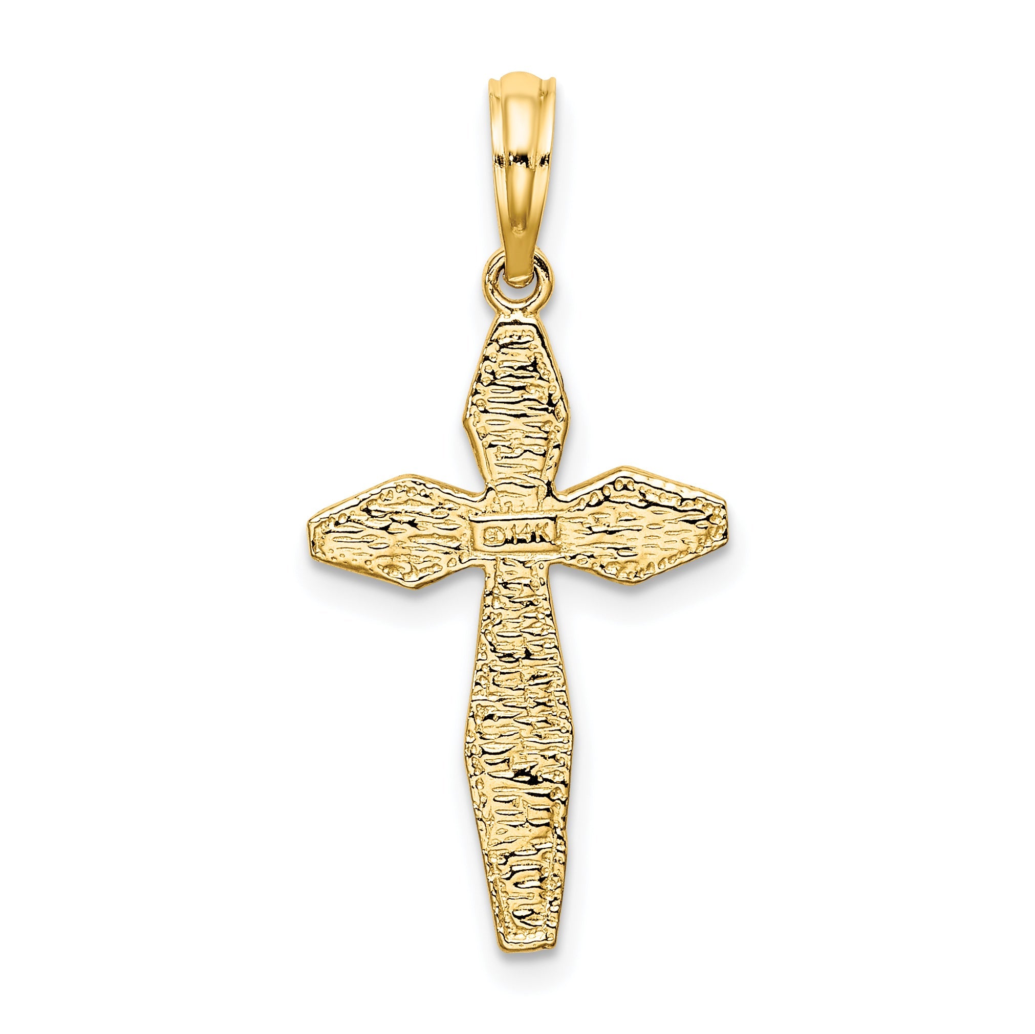 14K Yellow Gold Polished And Textured Cross Charm