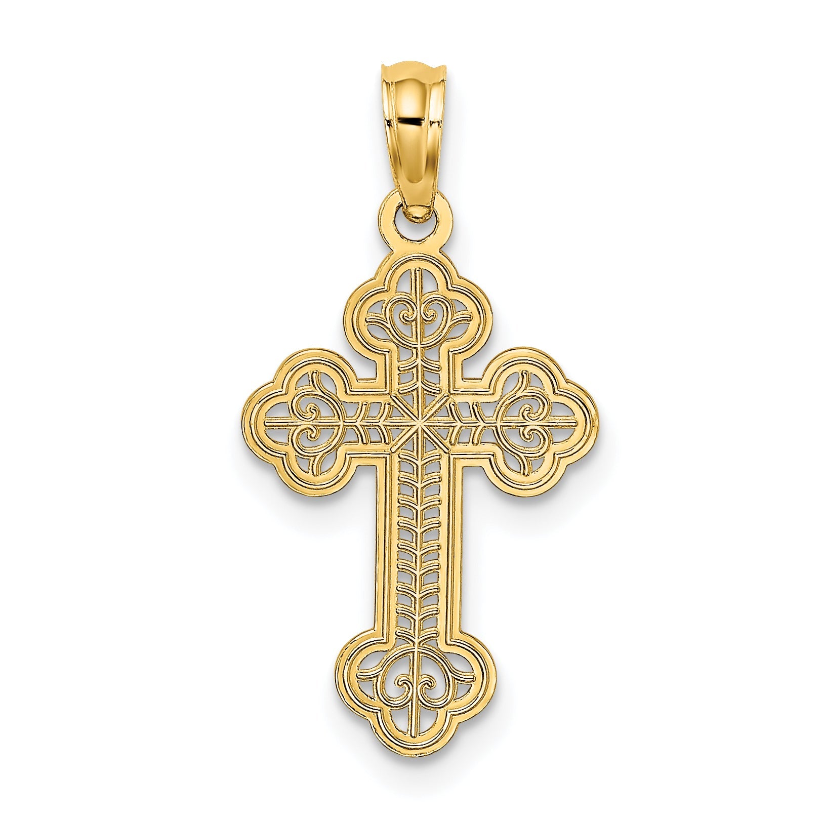 14K Yellow Gold Lace Center Budded Cross Charm