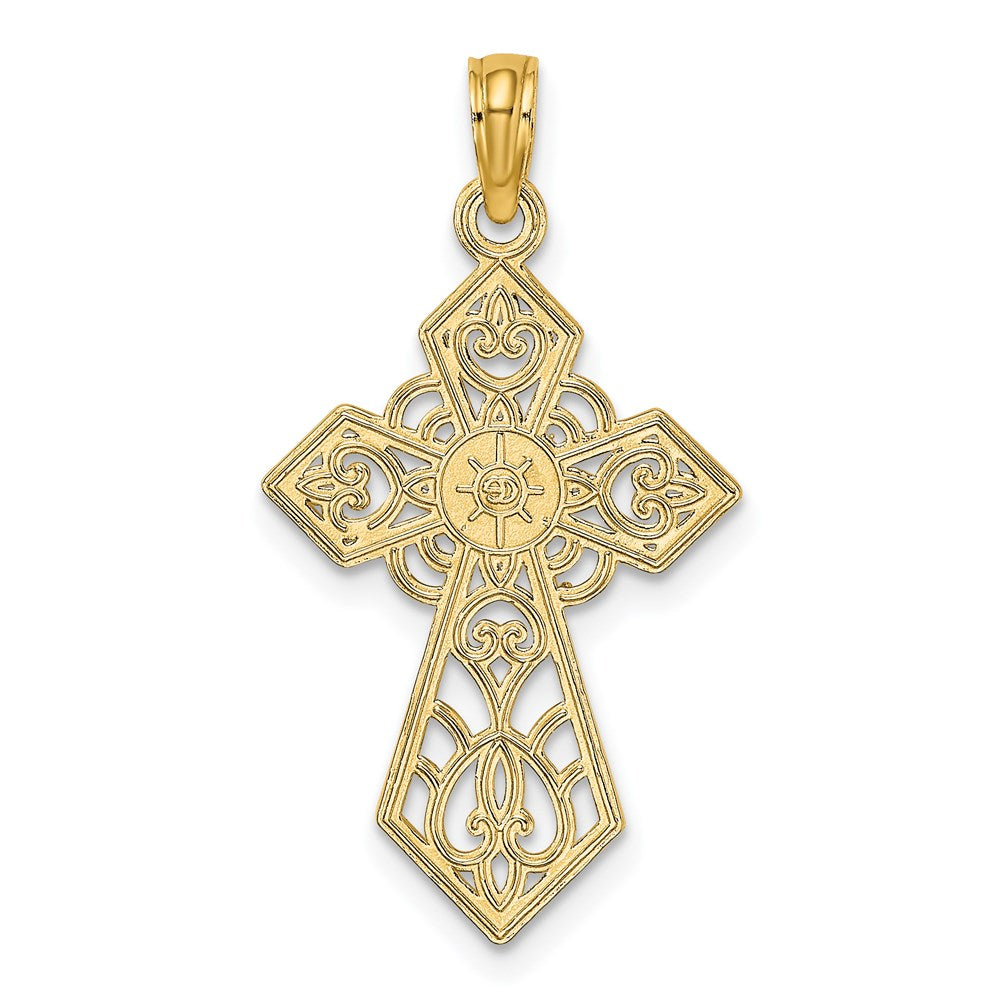 14K Yellow Gold Polished And Lace Cross Charm