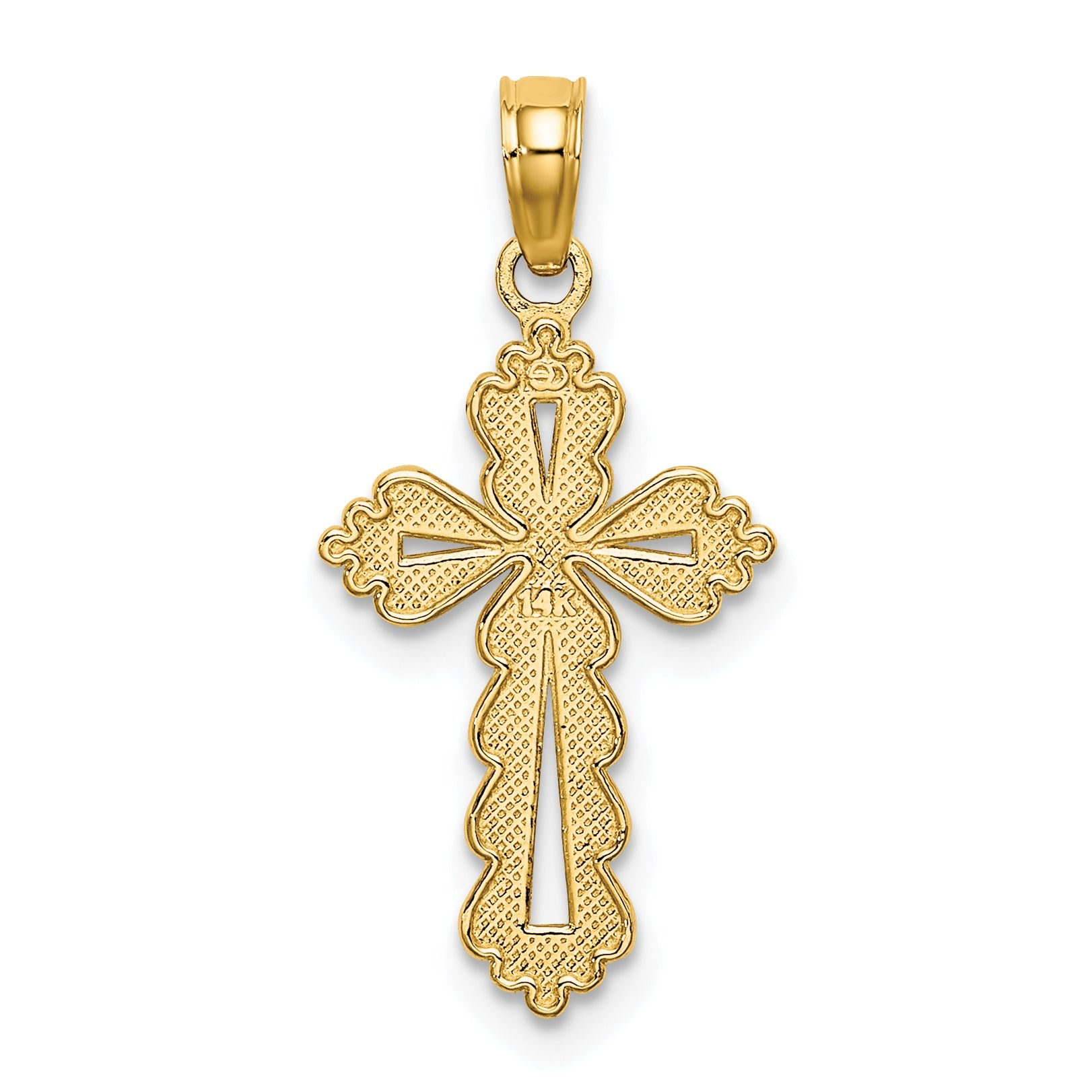 14K Yellow Gold Scalloped Cross W/ Cut-Out Center Charm