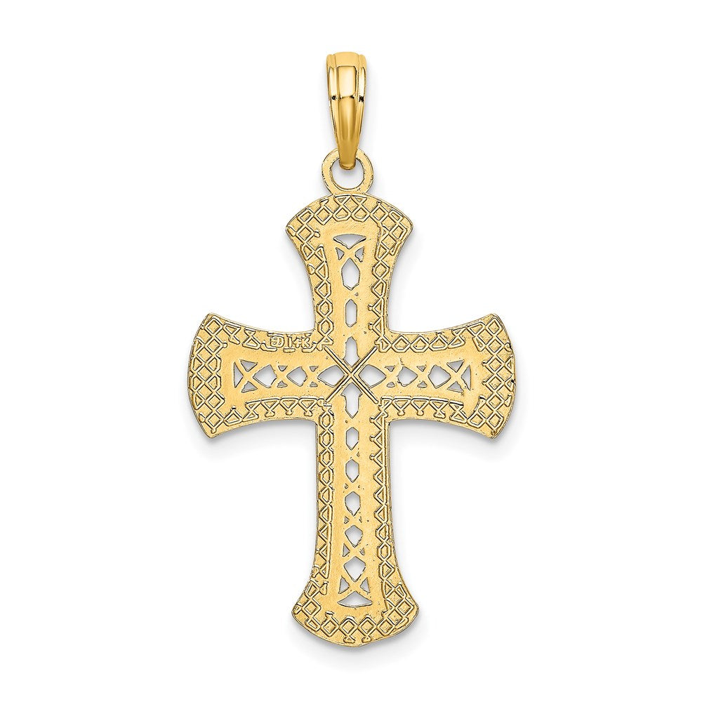 14K Yellow Gold Textured And Cut-Out Cross Charm