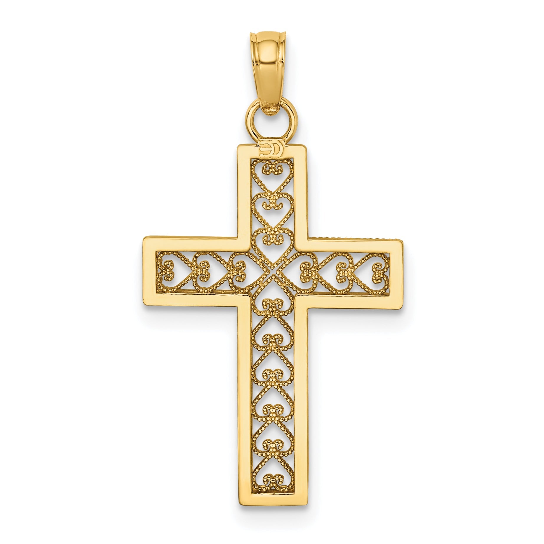14K Yellow Gold Filigree Beaded Outline Cross Charm