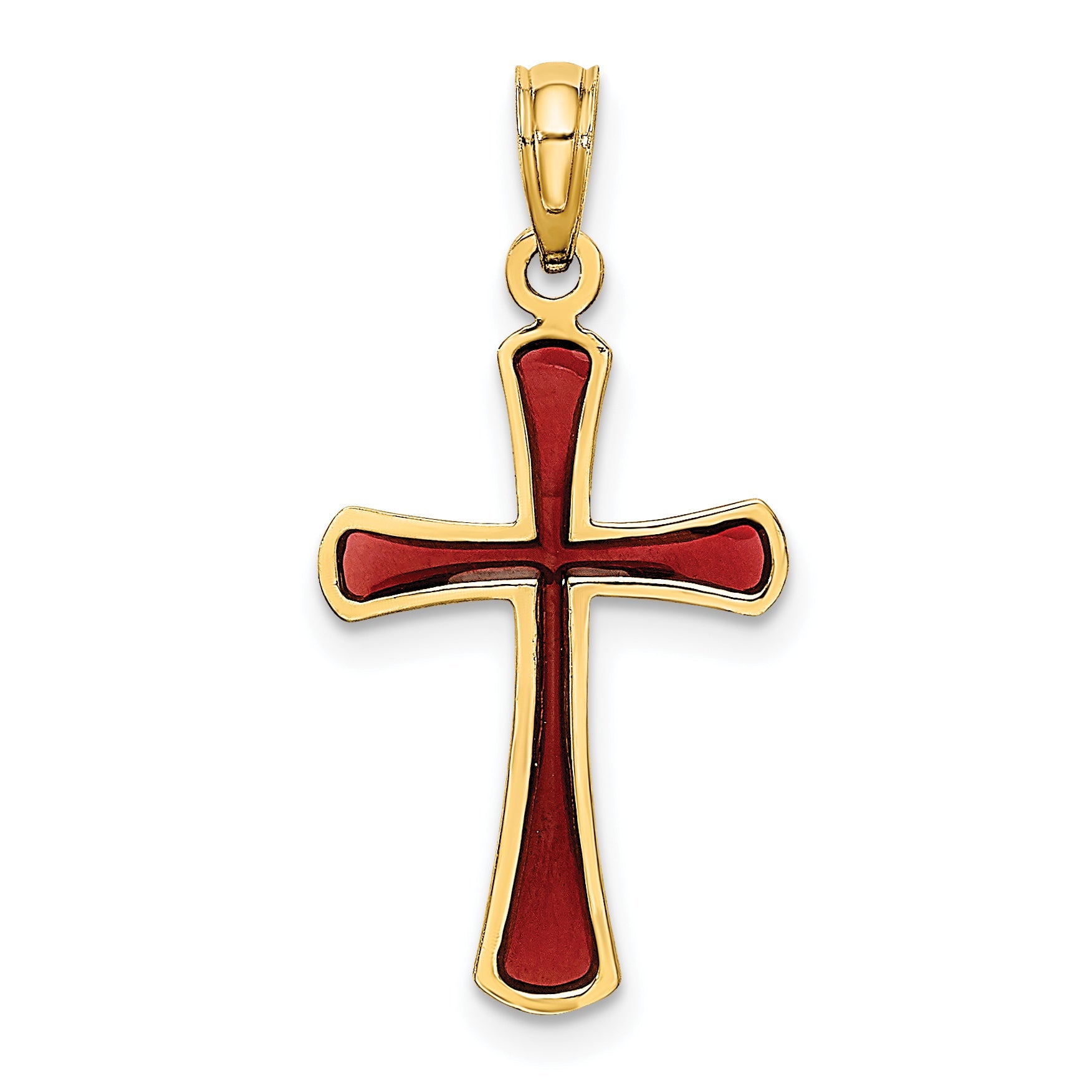 14K Yellow Gold Pink Enameled Tapered Cross Charm