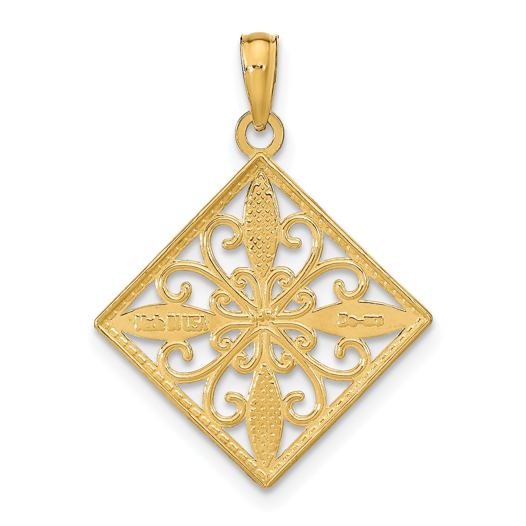 14K Yellow & Rhodium W/Rhodium Flower And Cross Square Charm