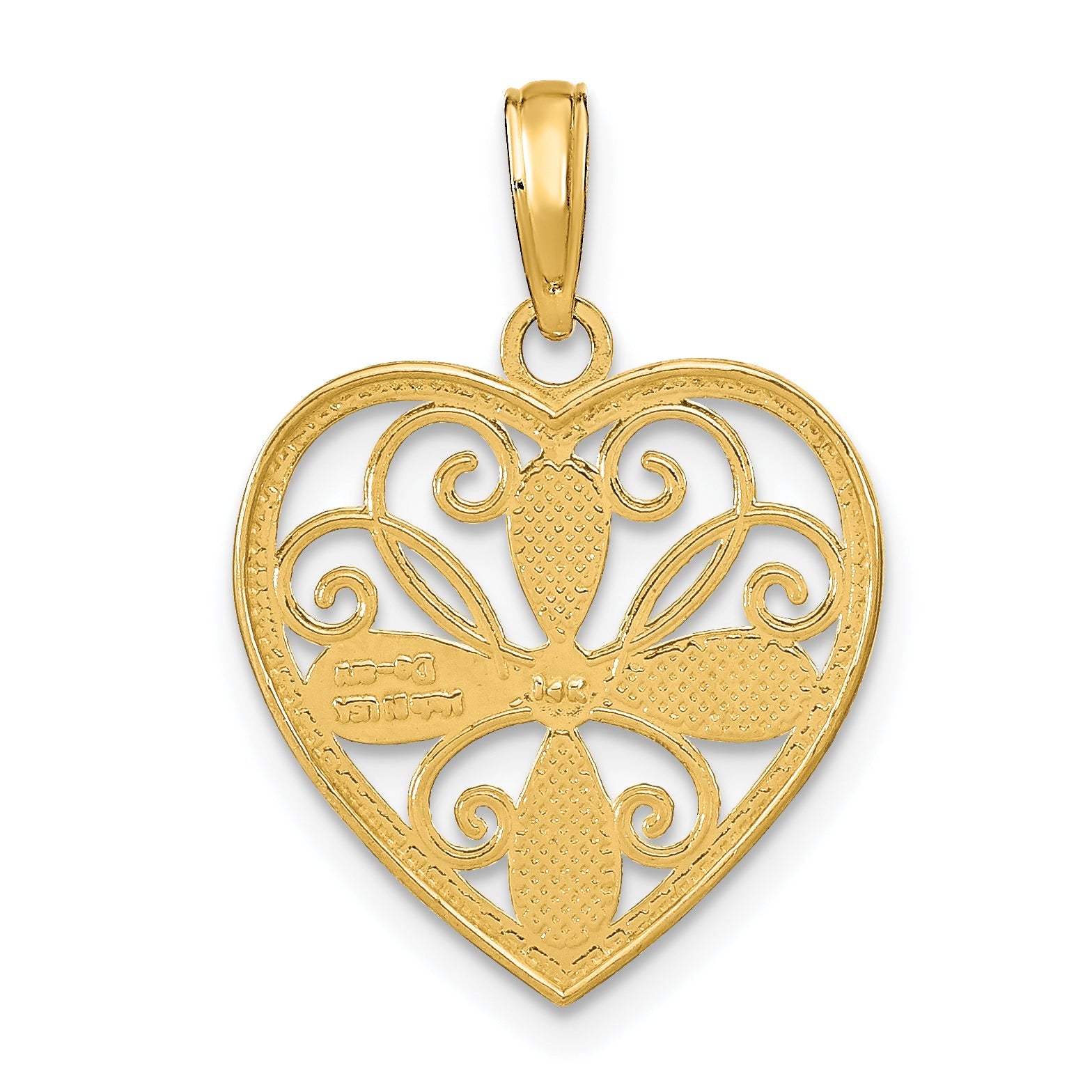 14K Yellow & Rhodium W/Rhodium Textured Filigree Heart Charm