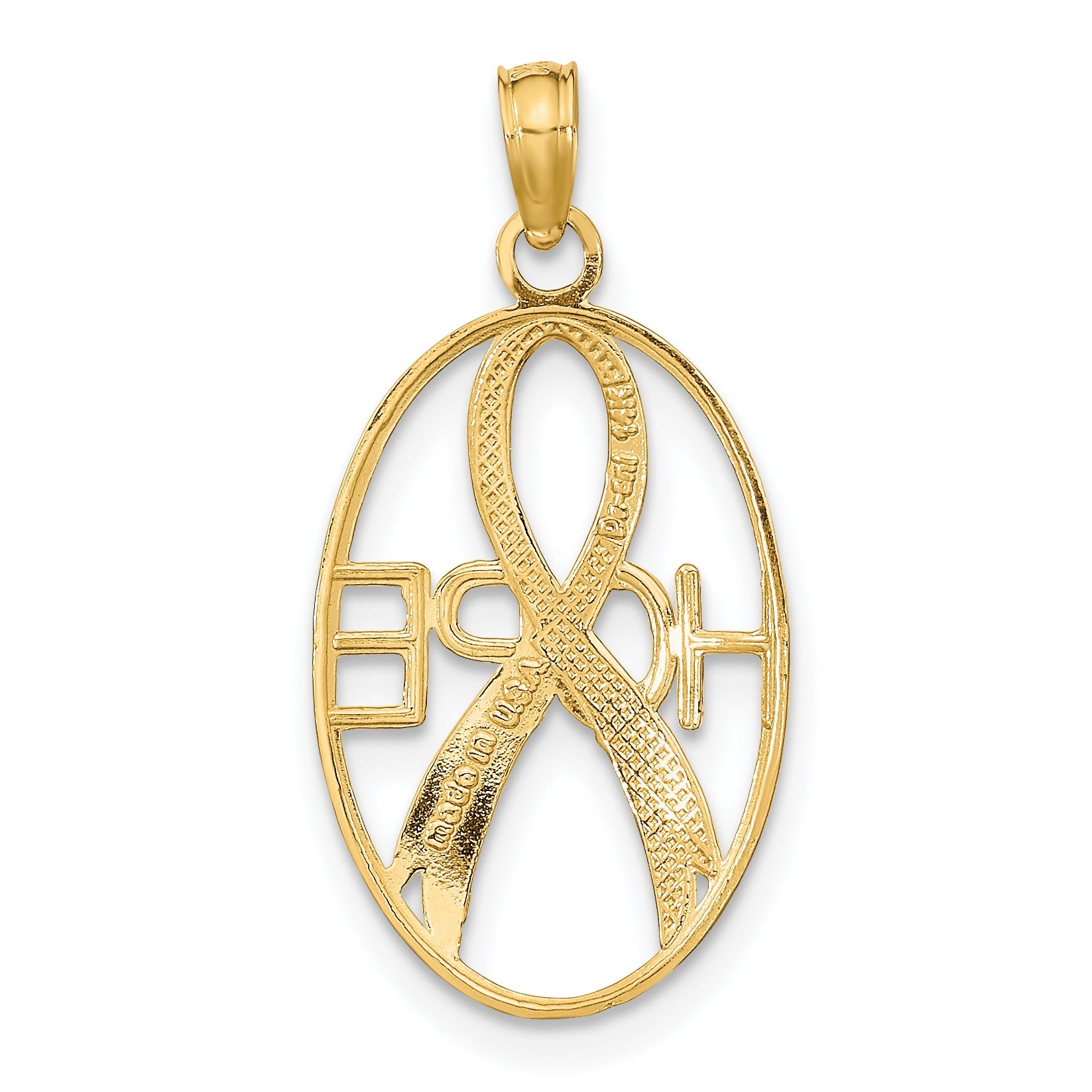 14K Yellow & Rhodium W/Rhodium Textured Hope W/ Ribbon Charm