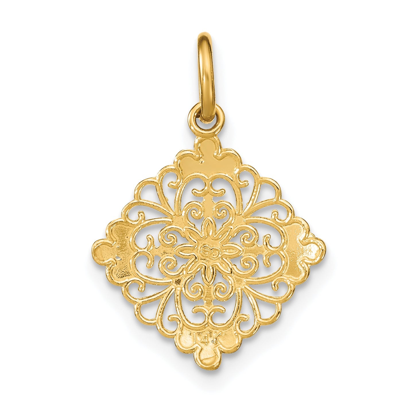 14K Yellow & Rhodium W/Rhodium And D/C Filigree Medallion Charm