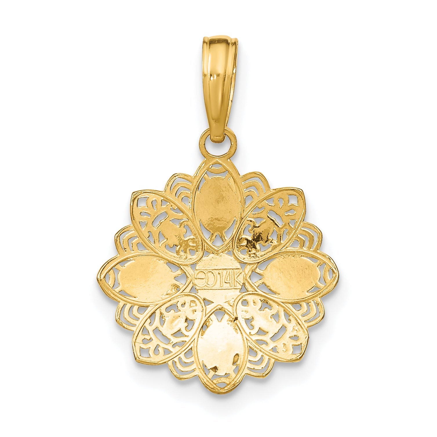14K Yellow & Rhodium W/Rhodium And D/C Filigree Flower Charm