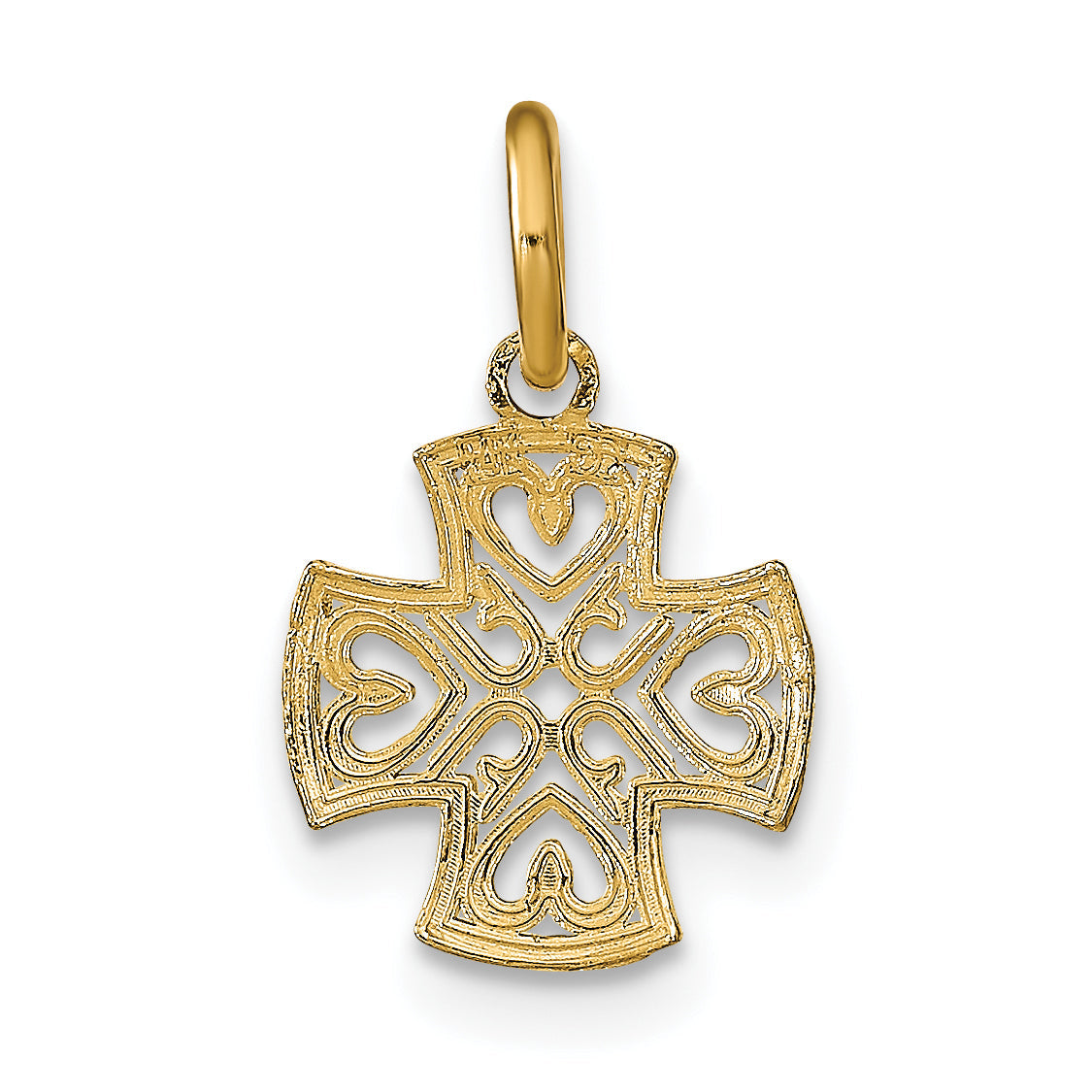 14K Yellow & Rhodium W/Rhodium And D/C Hearts In Cross Charm