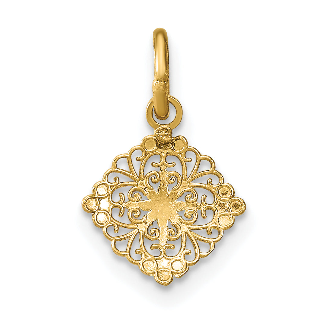 14K Yellow & Rhodium W/Rhodium D/C Mini Filigree Medallion Charm