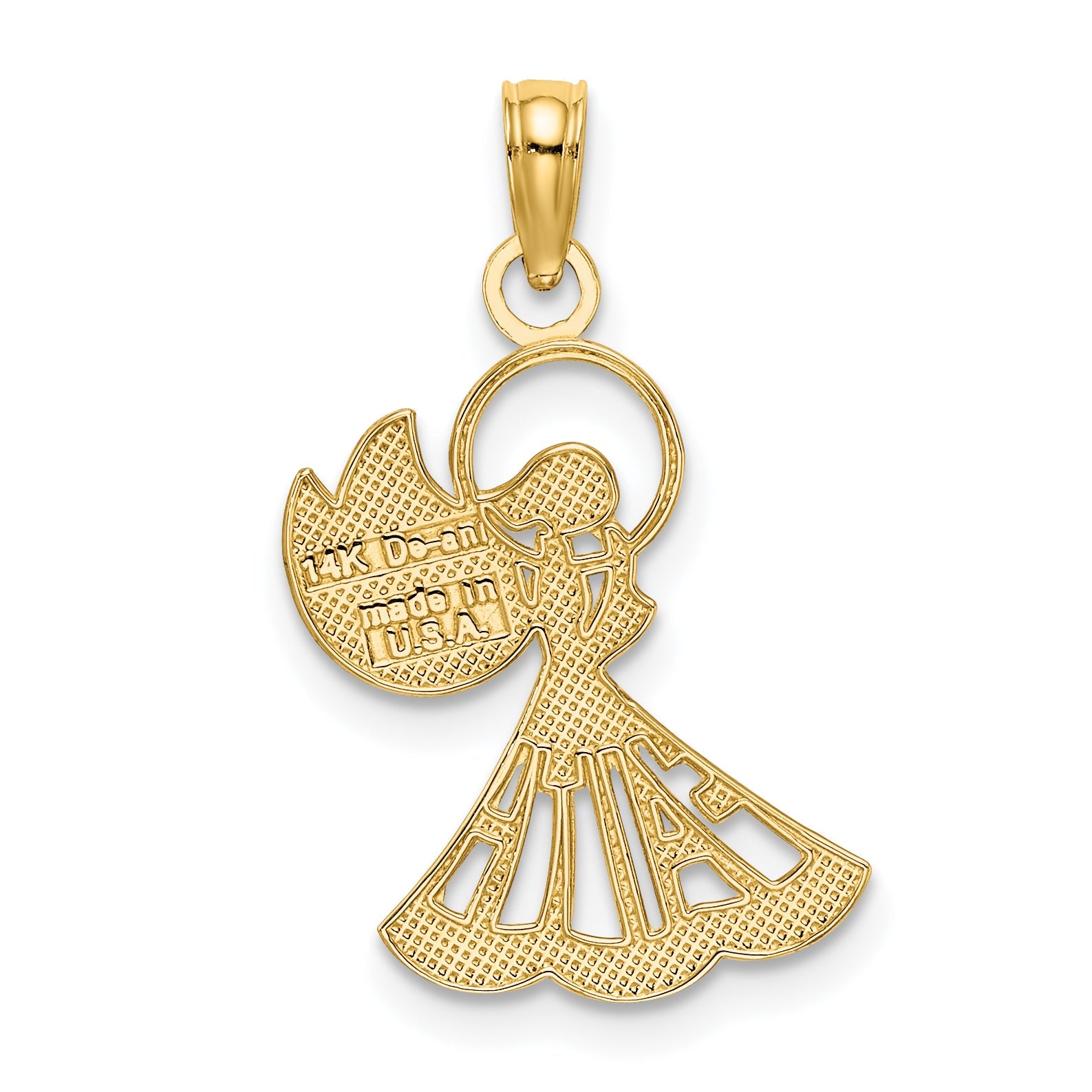 14K Yellow & Rhodium W/Rhodium Polished And Textured Angel W/ Faith Charm