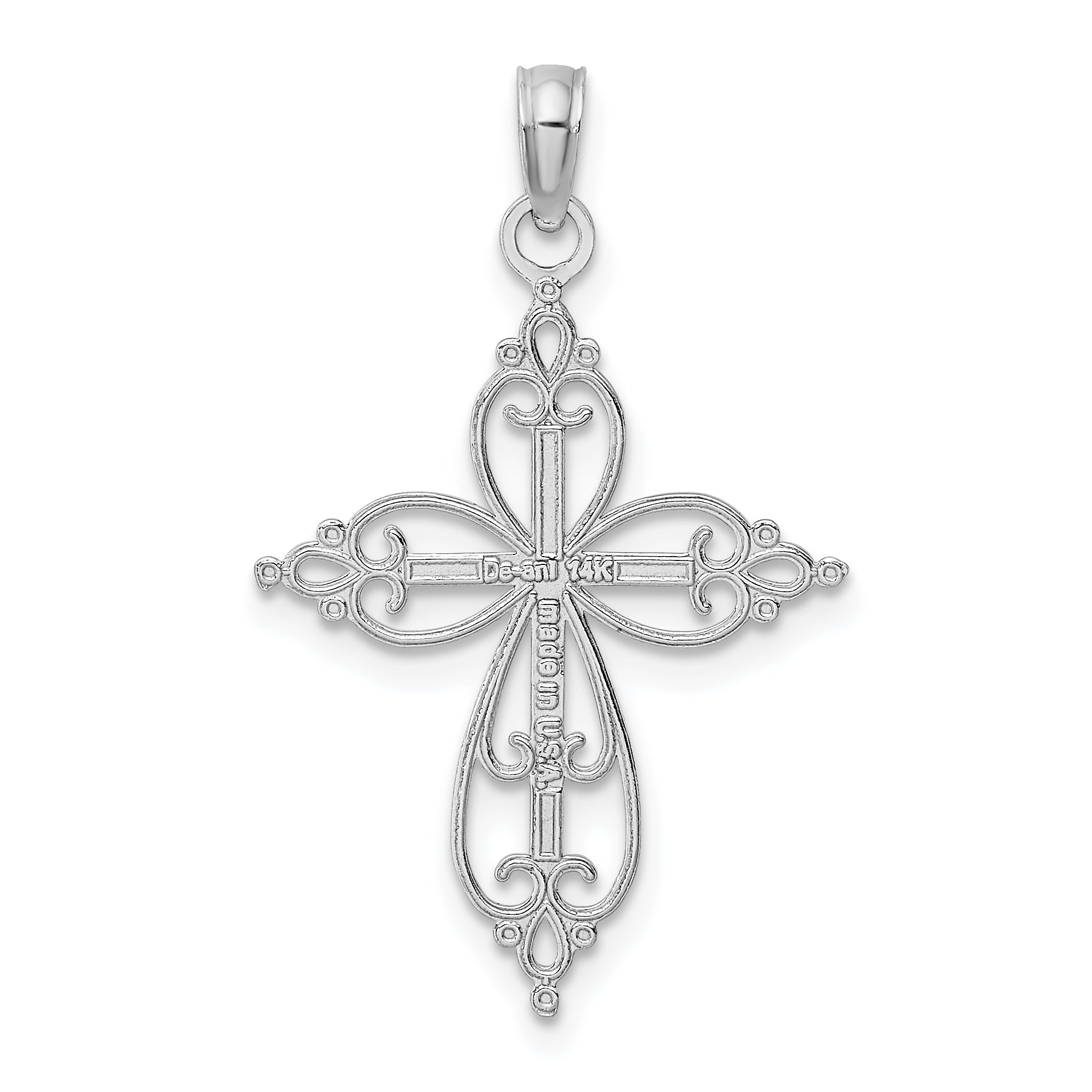 14K White Gold Beaded Cross Charm