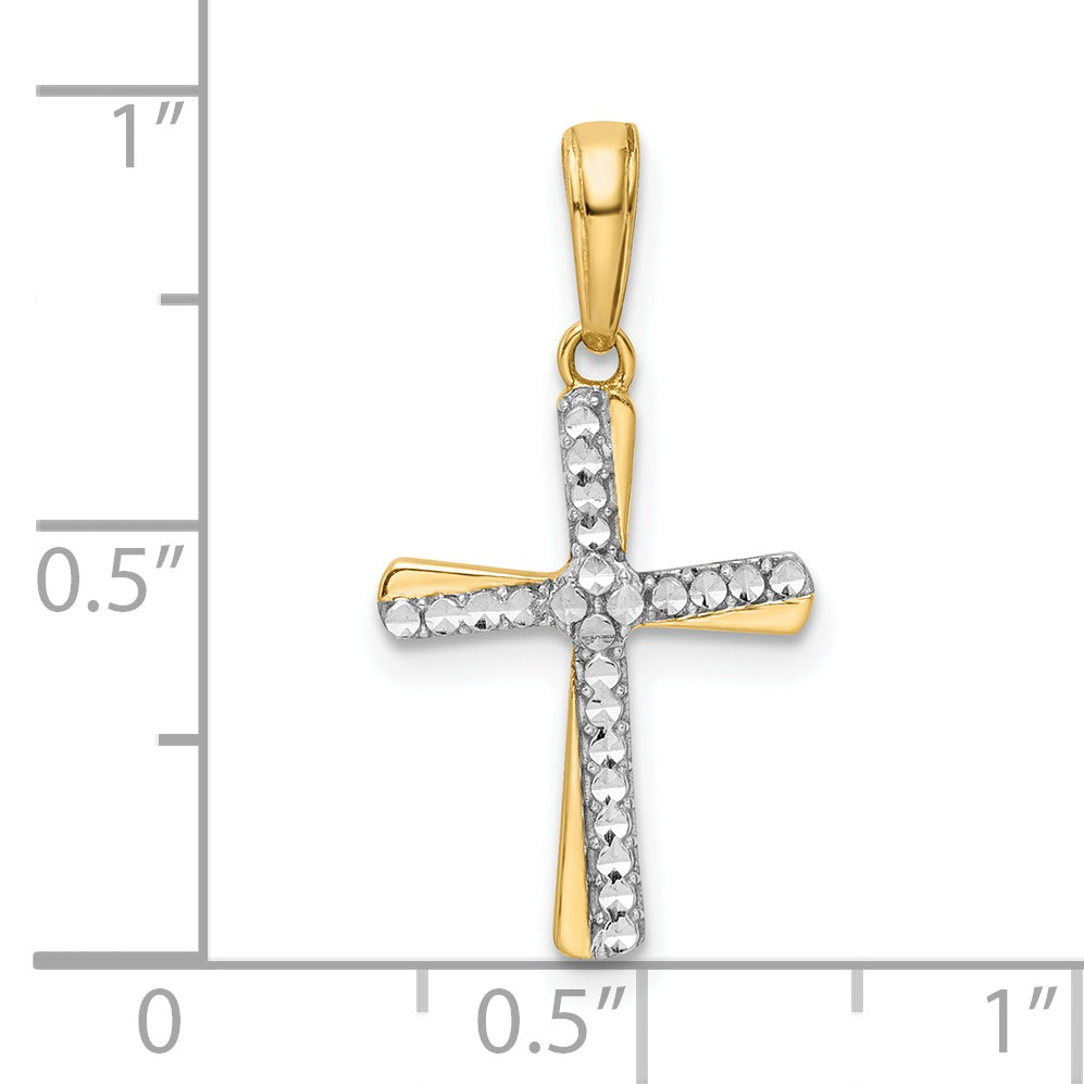 14K Yellow & Rhodium W/Rhodium D/C Cross Pendant