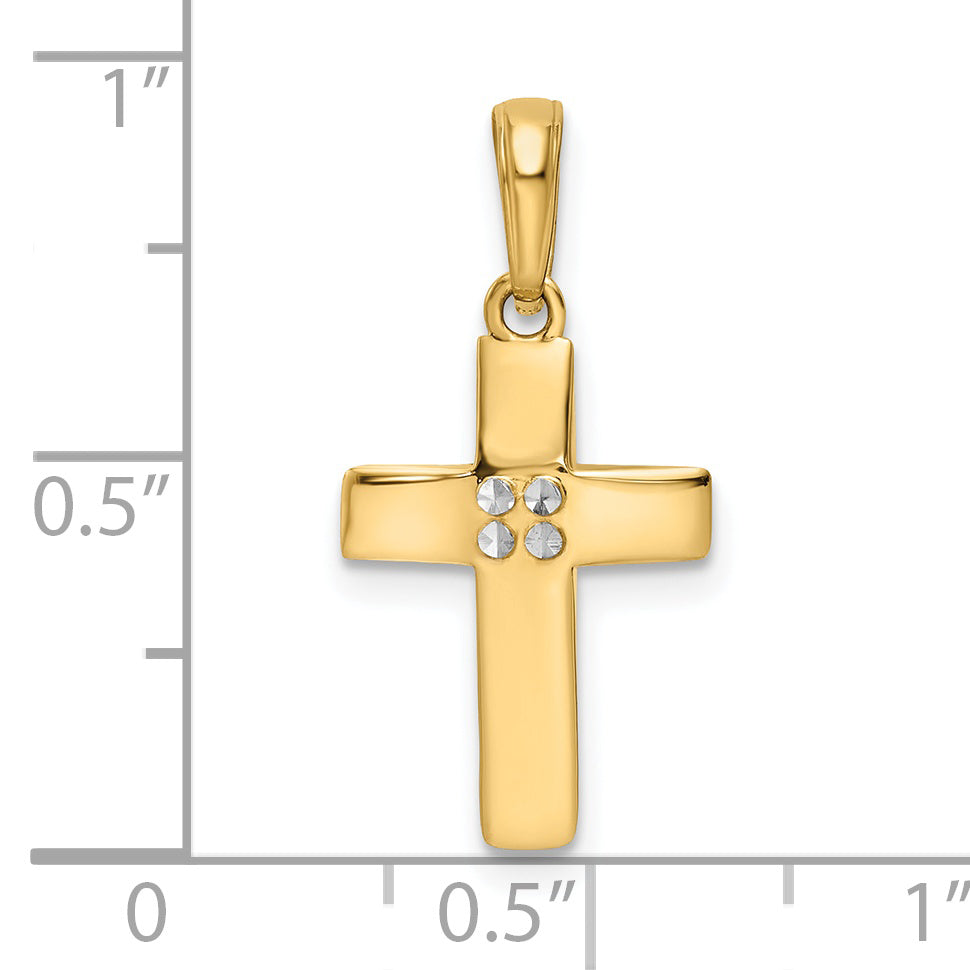 14K Yellow & Rhodium W/Rhodium D/C Cross Pendant