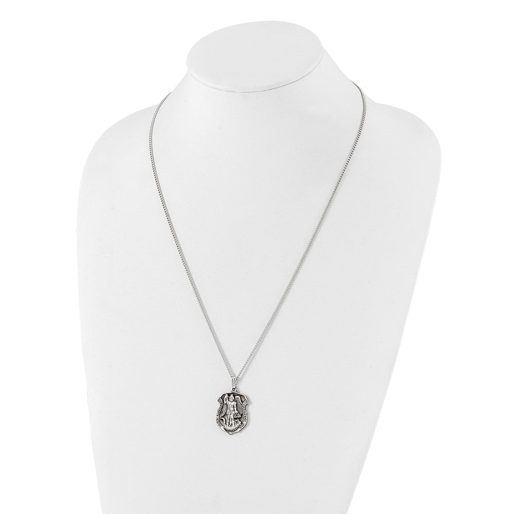 Fashion Kelly Waters Antiqued Rhodium Plated St. Michael Medal 24 Inch Necklace
