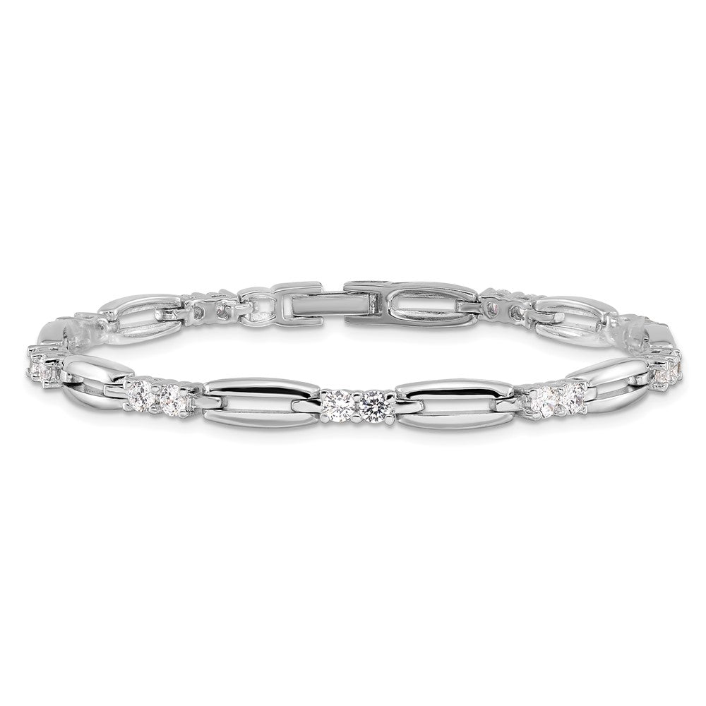 Fashion Kelly Waters Rhodium Plated Cz Link 7.25 Inch Bracelet