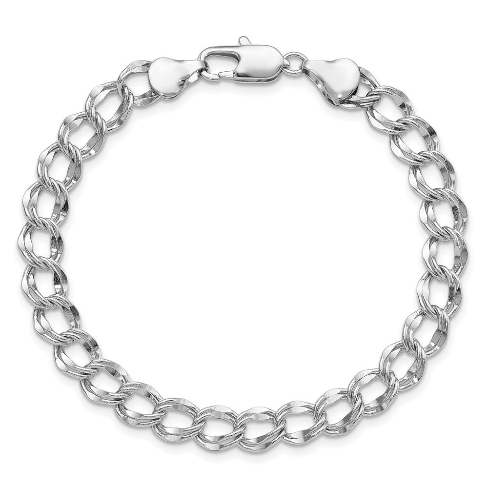 Fashion Kelly Waters Rhodium Plated 6.5mm Double Link Charm 7.25 Inch Bracelet