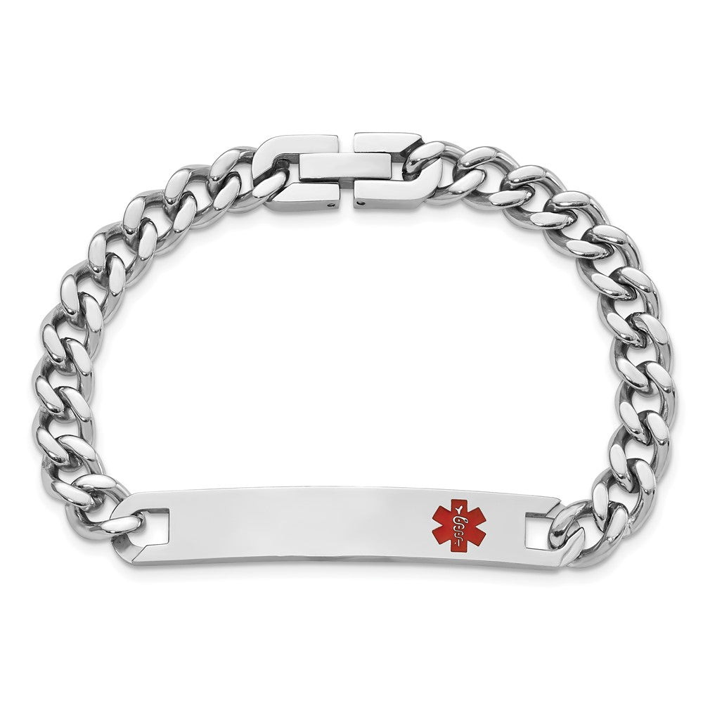 Stainless Steel Kelly Waters Red Epoxy Medical Id 7.25 Inch Engravable Bracelet