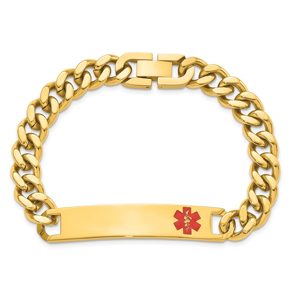 Stainless Steel Kelly Waters Yellow Pvd Plated Red Epoxy Medical Id 8.25 Inch Engravable Bracelet