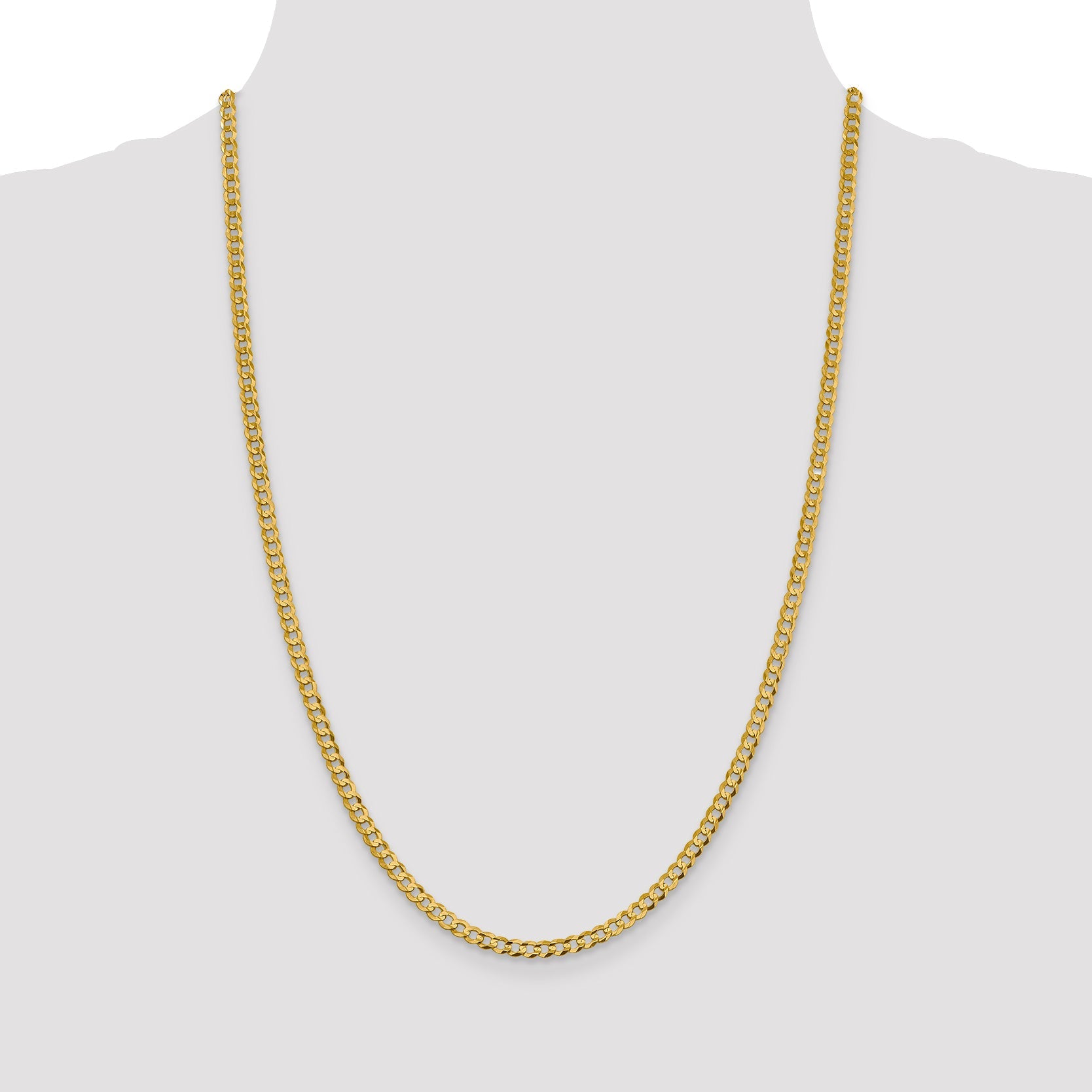 14K Yellow Gold 26 Inch 3.7mm Lightweight Flat Cuban With Lobster Clasp Chain Necklace