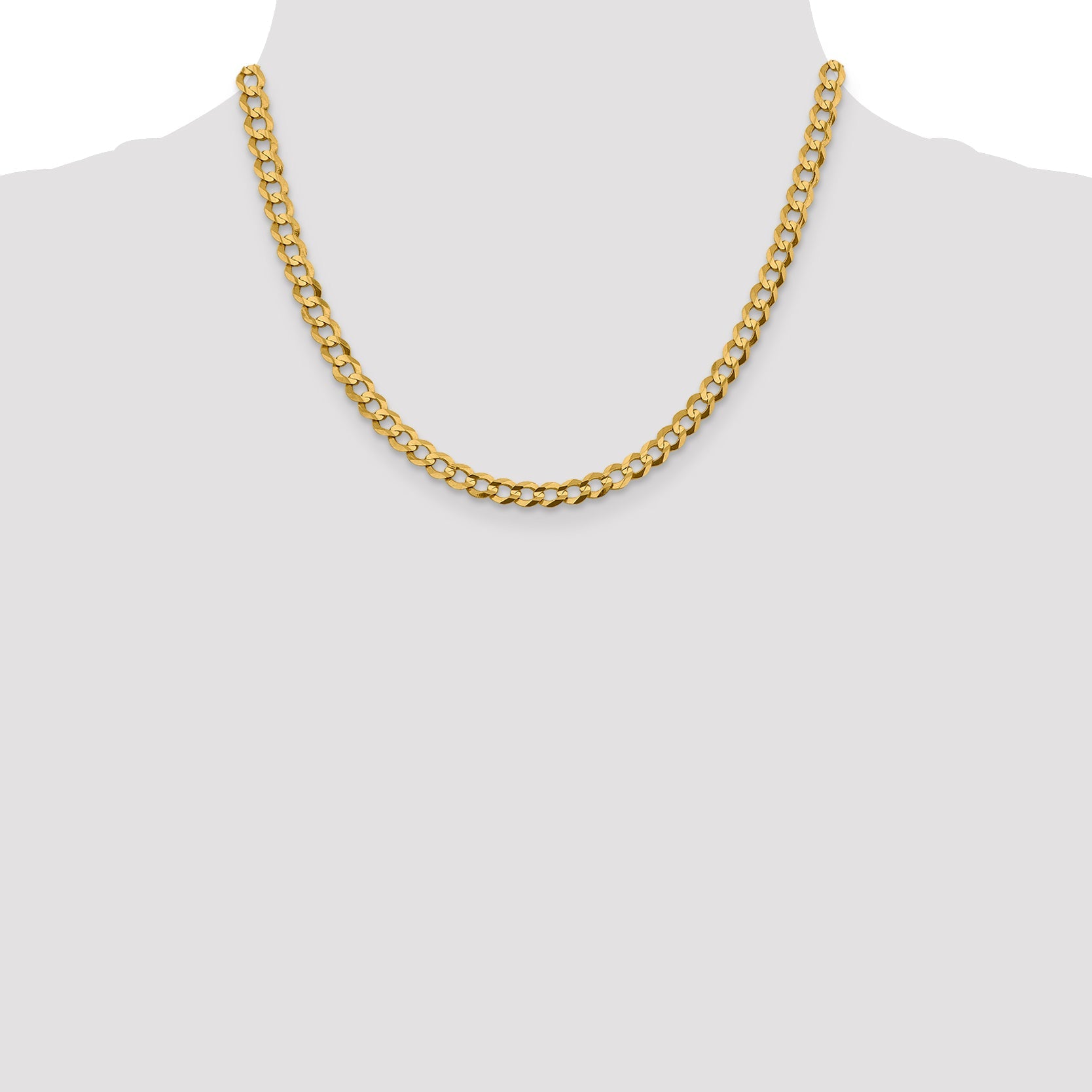 14K Yellow Gold 18 Inch 5.9mm Lightweight Flat Cuban With Lobster Clasp Chain Necklace