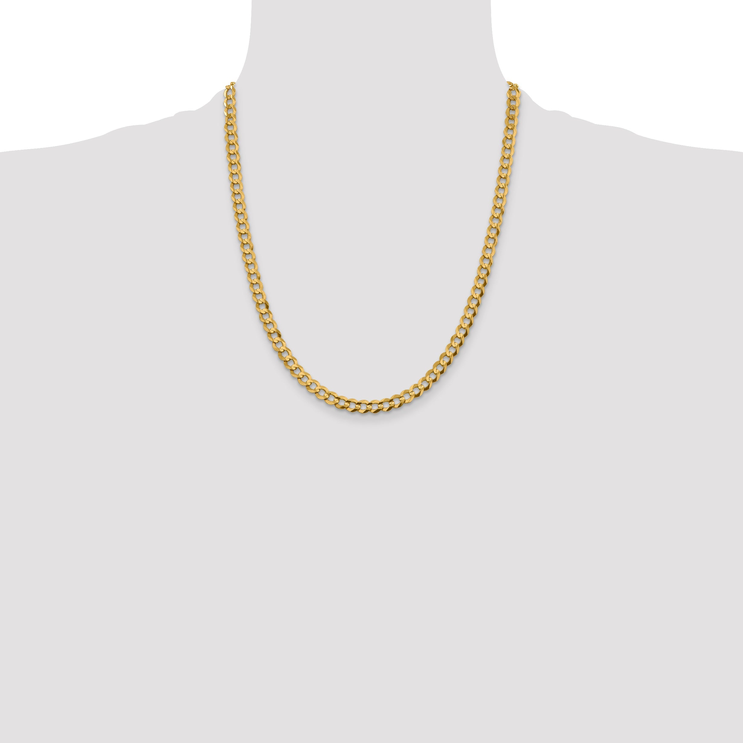 14K Yellow Gold 22 Inch 5.9mm Lightweight Flat Cuban With Lobster Clasp Chain Necklace