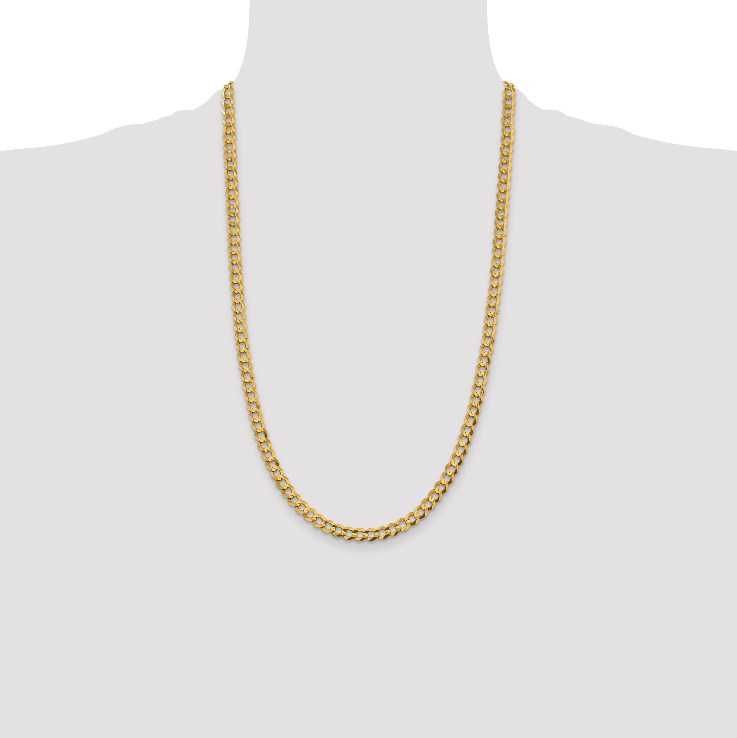 14K Yellow Gold 26 Inch 5.9mm Lightweight Flat Cuban With Lobster Clasp Chain Necklace